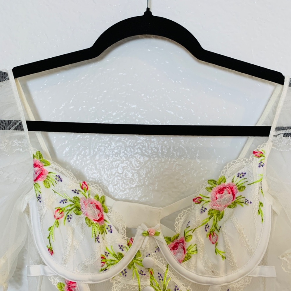 For Love & Lemons Trellis Rose Mini Dress XS Coquette Romantic Feminine Babydoll - Picture 3 of 16